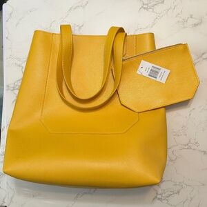 Saks Fifth Avenue Double Strap Yellow Tote with Pouch